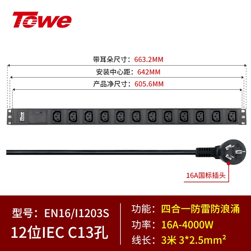 3米线+12位C13+防雷防浪涌 EN16/I1203S