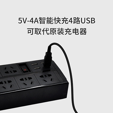 6位10A新国标五孔+4位USB带单控+侧面三合一总控开关